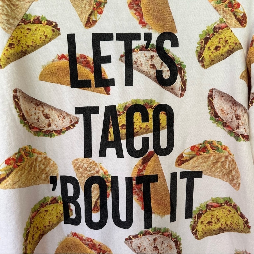 Taco Sweatshirt Women M Lets Taco Bout It Funny Mexican Crewneck Pullover Freeze - Picture 2 of 6